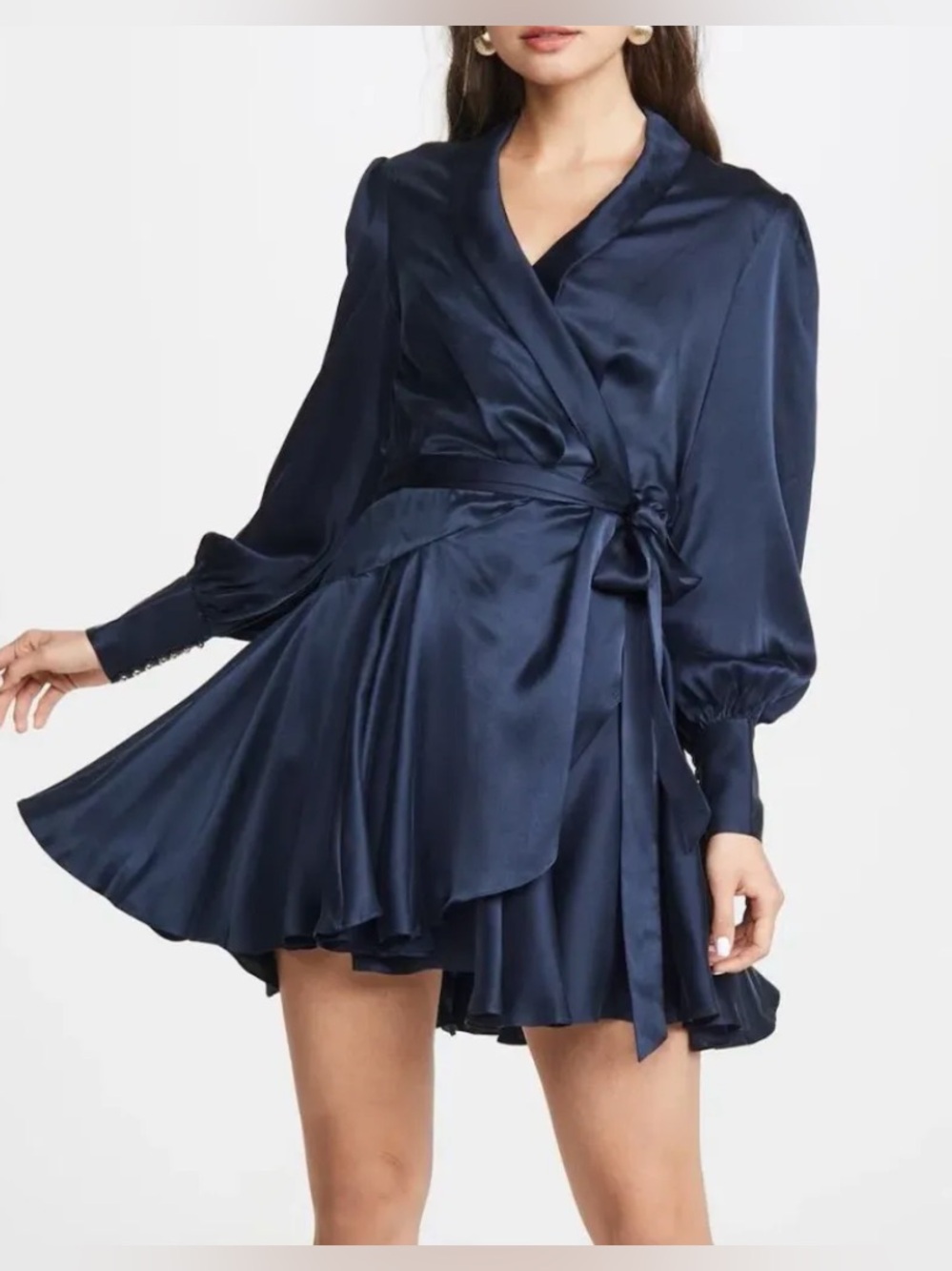 Zimmermann Silk Wrap Mini Dress, NWT, SZ 3, Navy Blue